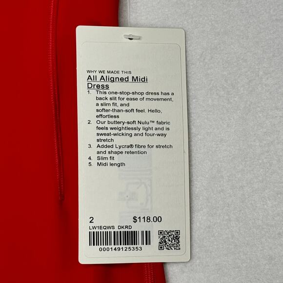 lululemon All Aligned Midi Dress Red NWT Sz 2 - Picture 3 of 6